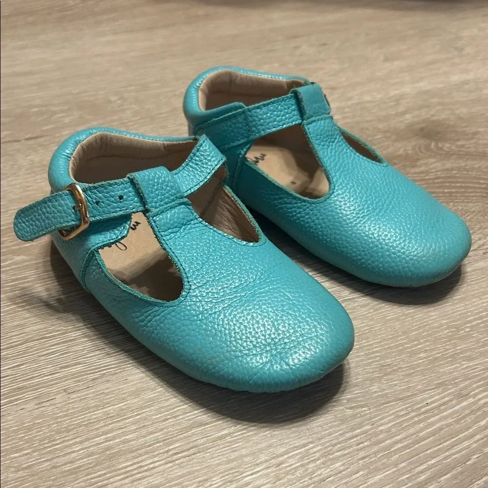 Monkey Feet Teal T Strap Mary Jane Leather Sandals 4-5Y